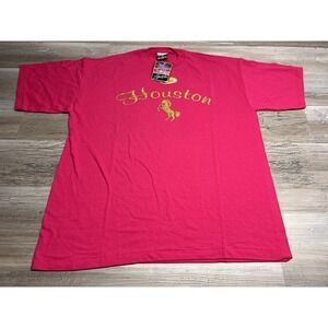 Vintage 90s Houston Texas Souvenir T-Shirt Hot Pink Gold Metallic Barbiecore XL